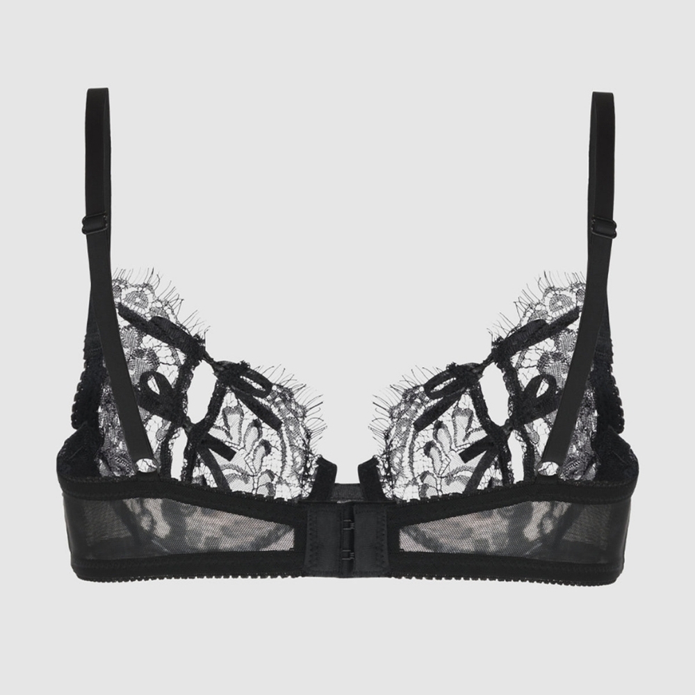 Frederick’s of Hollywood Jade Lace Open Cup Underwire Bra Black NWT - Picture 5 of 7